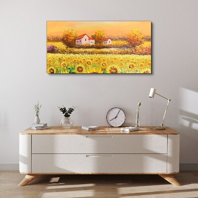 Sunflower fields and village houses Canvas wall art