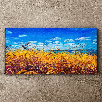Golden fields under blue sky Canvas wall art