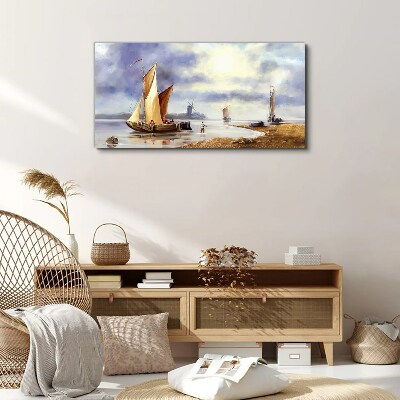 A quiet port with sailboats Canvas wall art