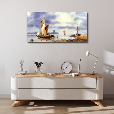 A quiet port with sailboats Canvas wall art