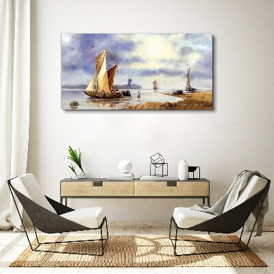 A quiet port with sailboats Canvas wall art