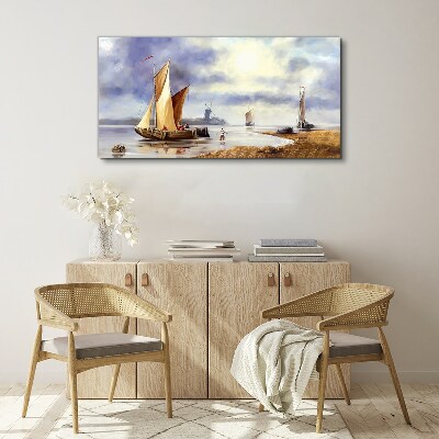 A quiet port with sailboats Canvas wall art