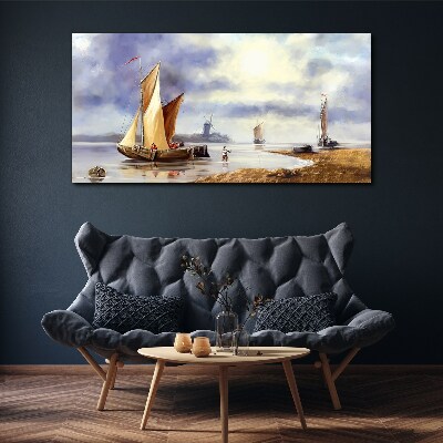 A quiet port with sailboats Canvas wall art