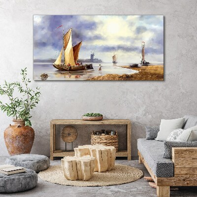 A quiet port with sailboats Canvas wall art