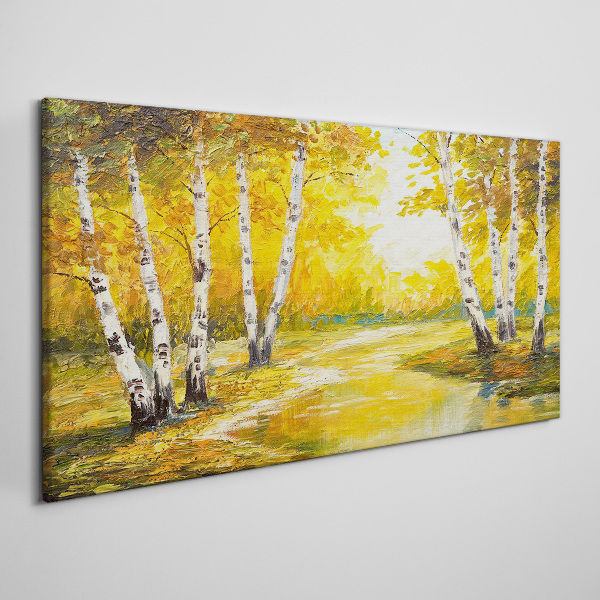 Golden autumn among the birches Canvas wall art