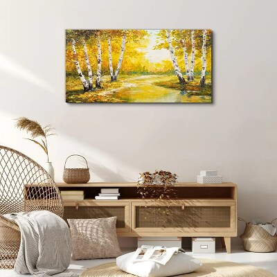 Golden autumn among the birches Canvas wall art