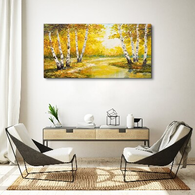 Golden autumn among the birches Canvas wall art