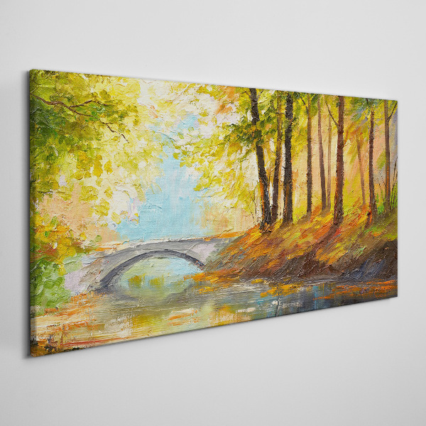 Bridge in the autumn forest Print on canvas