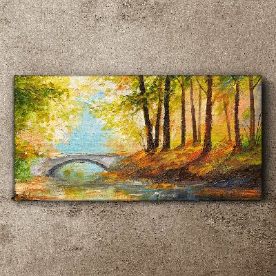 Bridge in the autumn forest Print on canvas