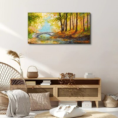 Bridge in the autumn forest Print on canvas
