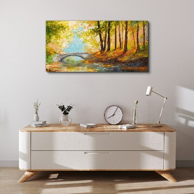 Bridge in the autumn forest Print on canvas