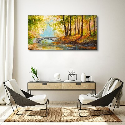 Bridge in the autumn forest Print on canvas