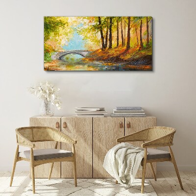 Bridge in the autumn forest Print on canvas