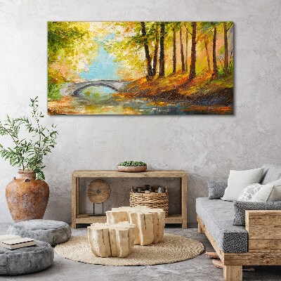 Bridge in the autumn forest Print on canvas