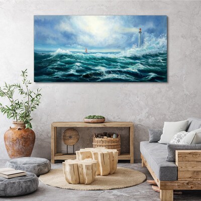Stormy Sea with Lighthouse Canvas wall art