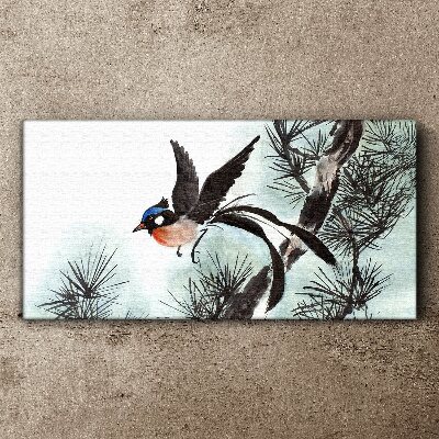 A bird in flight over the pines Canvas wall art