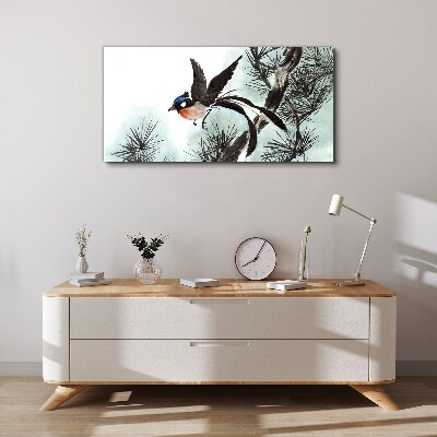 A bird in flight over the pines Canvas wall art