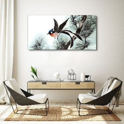 A bird in flight over the pines Canvas wall art