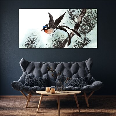 A bird in flight over the pines Canvas wall art