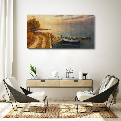 A quiet port in the setting sun Canvas wall art