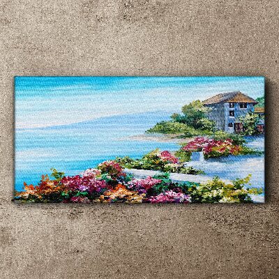 Seaside landscape with flowers Canvas wall art
