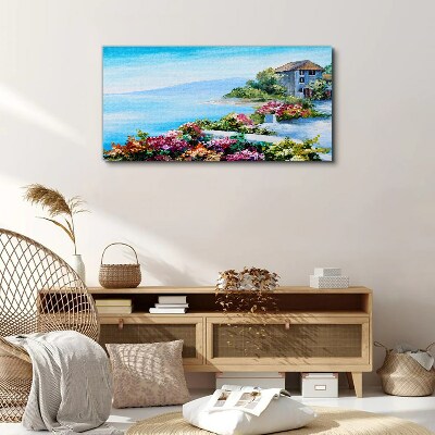 Seaside landscape with flowers Canvas wall art
