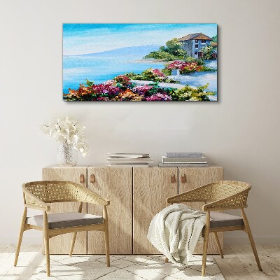 Seaside landscape with flowers Canvas wall art