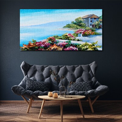 Seaside landscape with flowers Canvas wall art