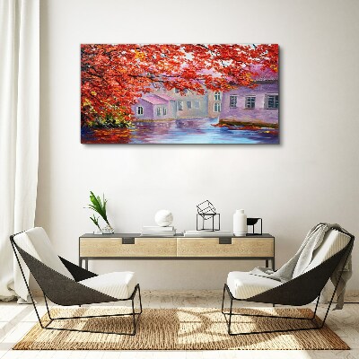 Autumn reflections on the water Print on canvas