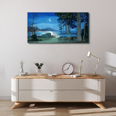 Night landscape over the water Print on canvas