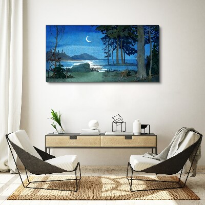 Painting sea forest night Canvas print