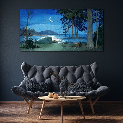 Painting sea forest night Canvas print