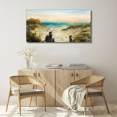 Coast beach sea sky Canvas Wall art