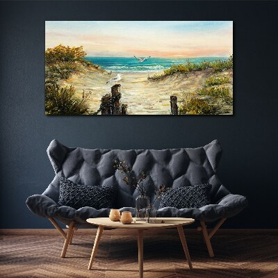 Coast beach sea sky Canvas Wall art