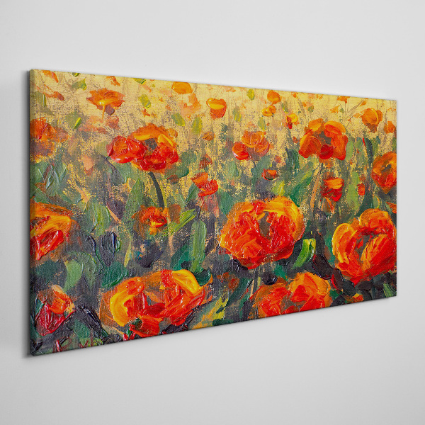 A flower meadow in shades of orange Print on canvas