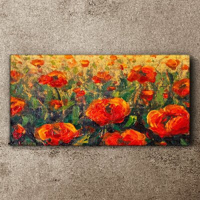 A flower meadow in shades of orange Print on canvas