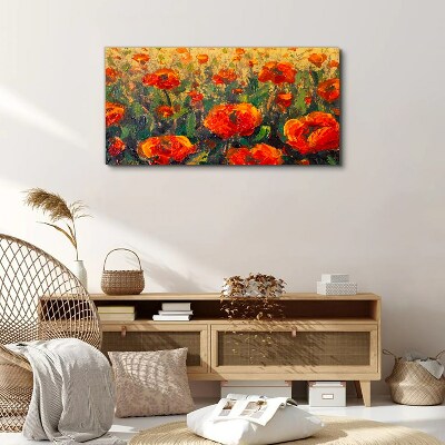 A flower meadow in shades of orange Print on canvas