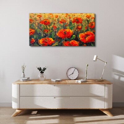 A flower meadow in shades of orange Print on canvas