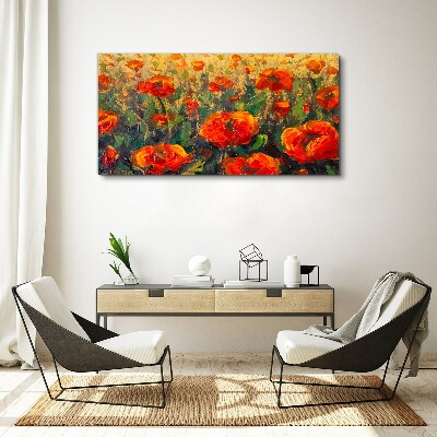 A flower meadow in shades of orange Print on canvas