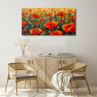 A flower meadow in shades of orange Print on canvas