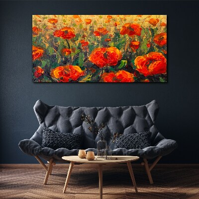 A flower meadow in shades of orange Print on canvas