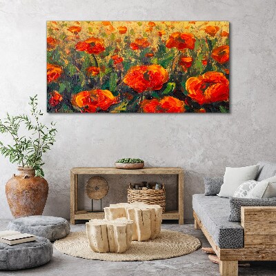 A flower meadow in shades of orange Print on canvas
