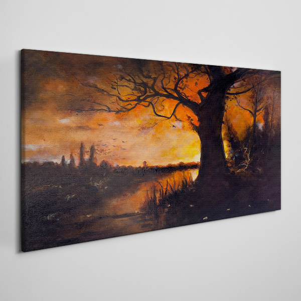 Golden hour at the lake Print on canvas