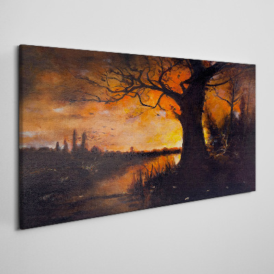 Golden hour at the lake Print on canvas