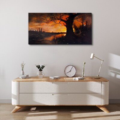Golden hour at the lake Print on canvas