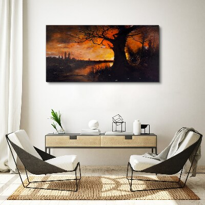 Golden hour at the lake Print on canvas