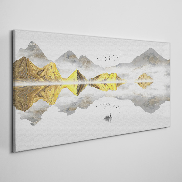 Golden mountains in mystical reflection Print on canvas