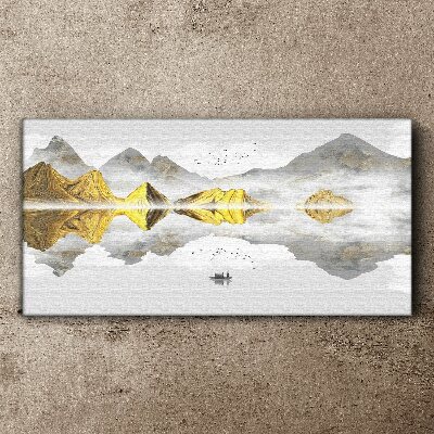Golden mountains in mystical reflection Print on canvas