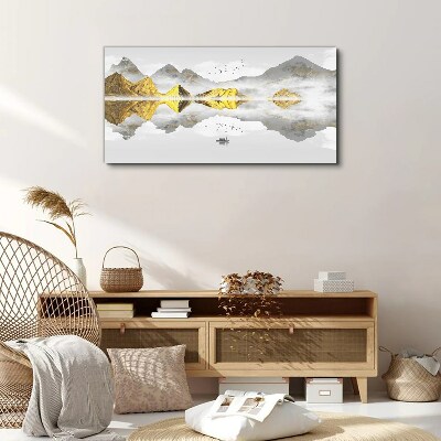 Golden mountains in mystical reflection Print on canvas