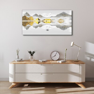 Golden mountains in mystical reflection Print on canvas